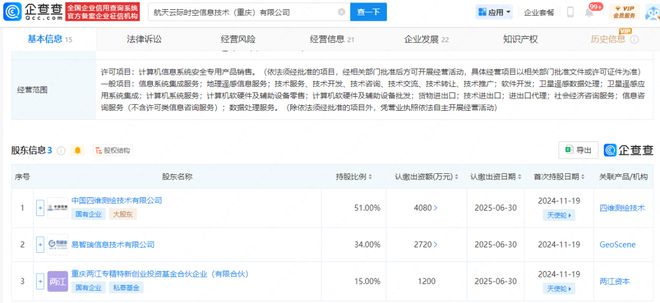 【關(guān)注】中國四維和易智瑞成立衛(wèi)星遙感公司分別持股51%、34